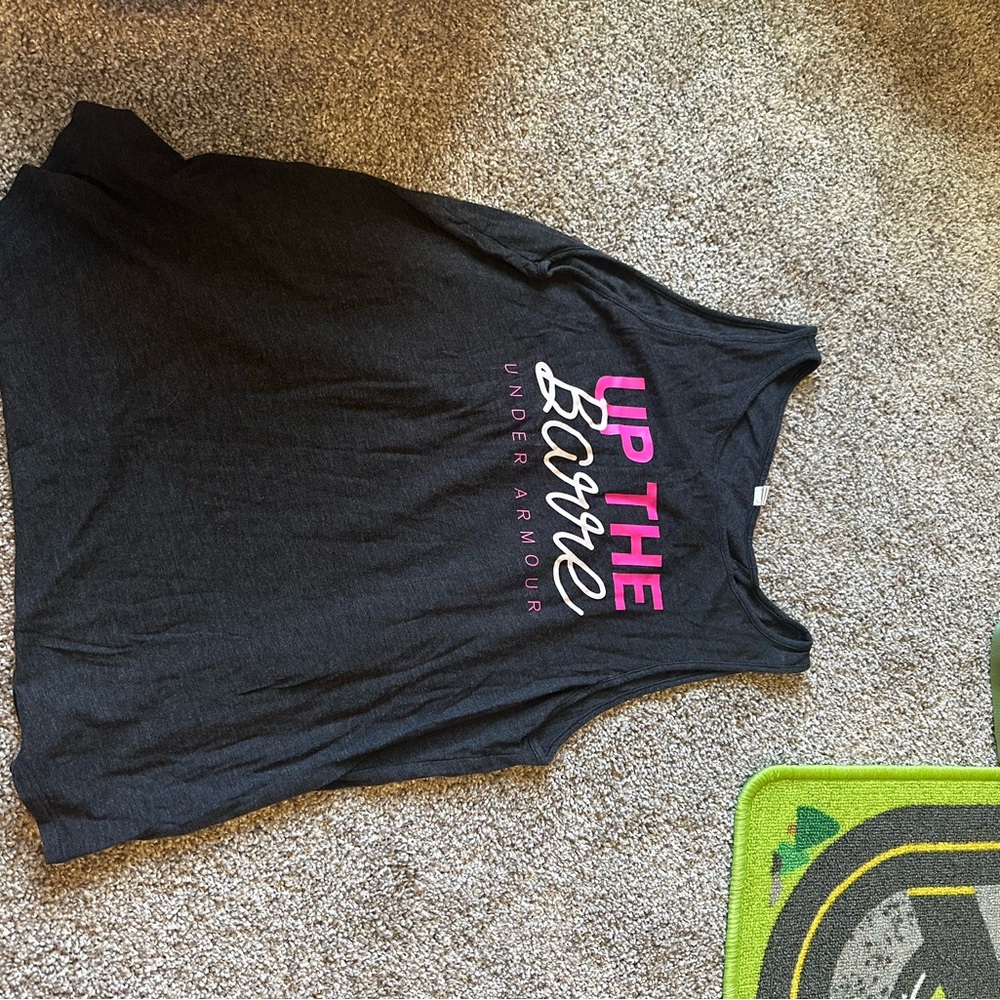 Under Armour Dark Gray Tank Top with Pink Text